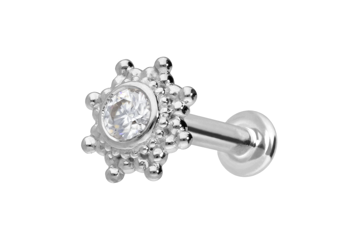 14 Karat Gold Labret Piercing mit Innengewinde MOISSANIT-SONNE